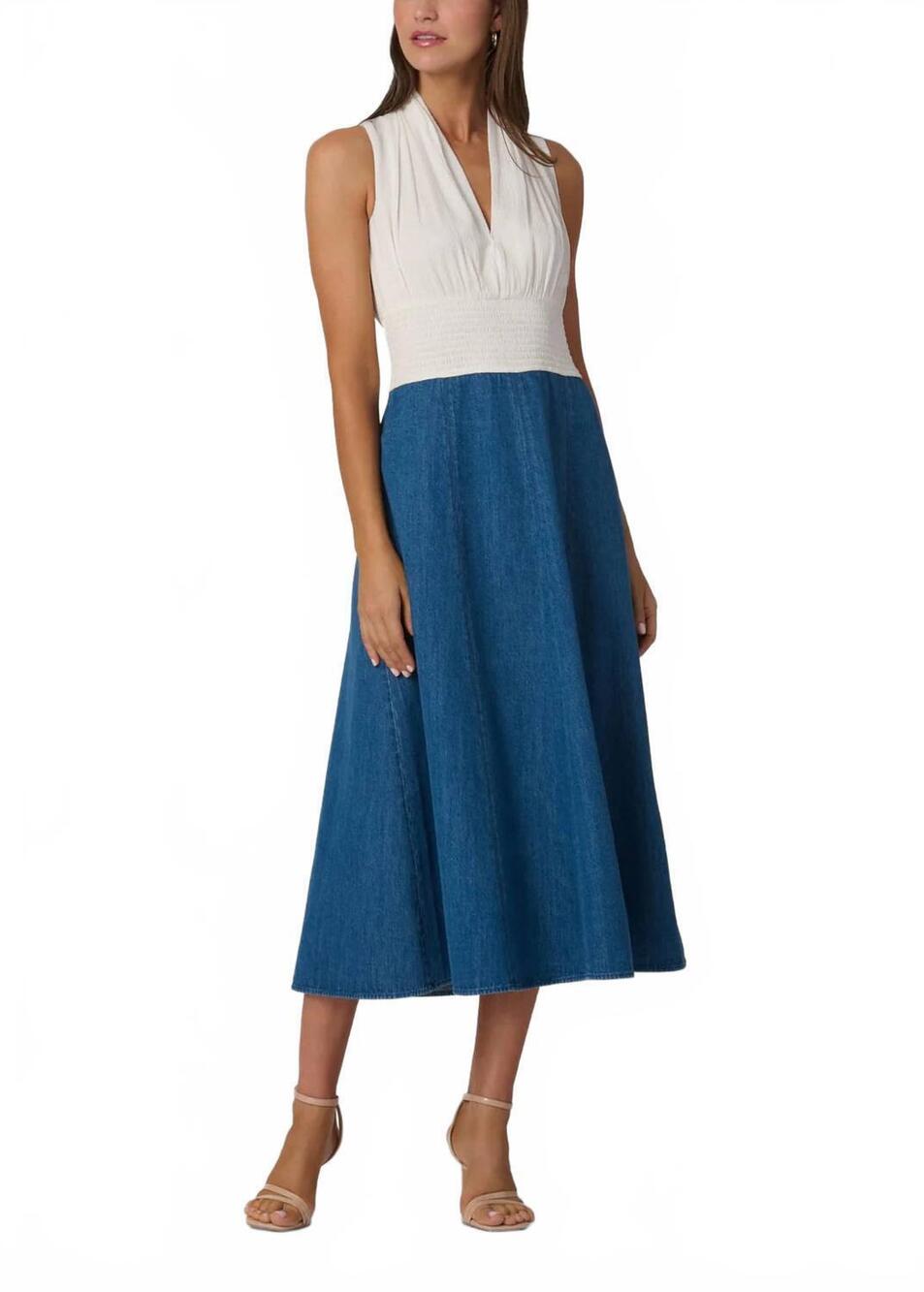 NEW SHOSHANNA bentley dress in ivory /denim